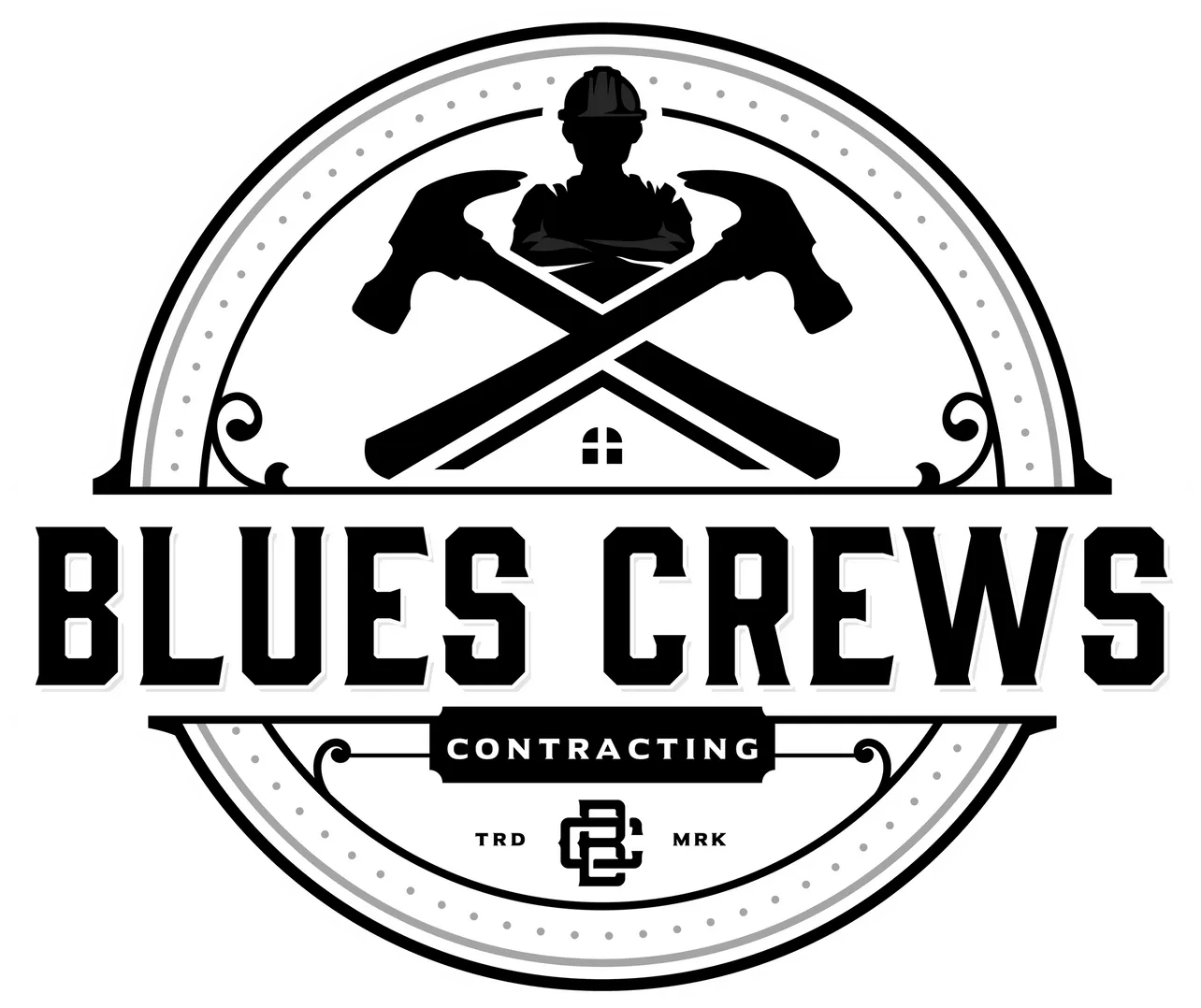 A logo of blues crews contracting