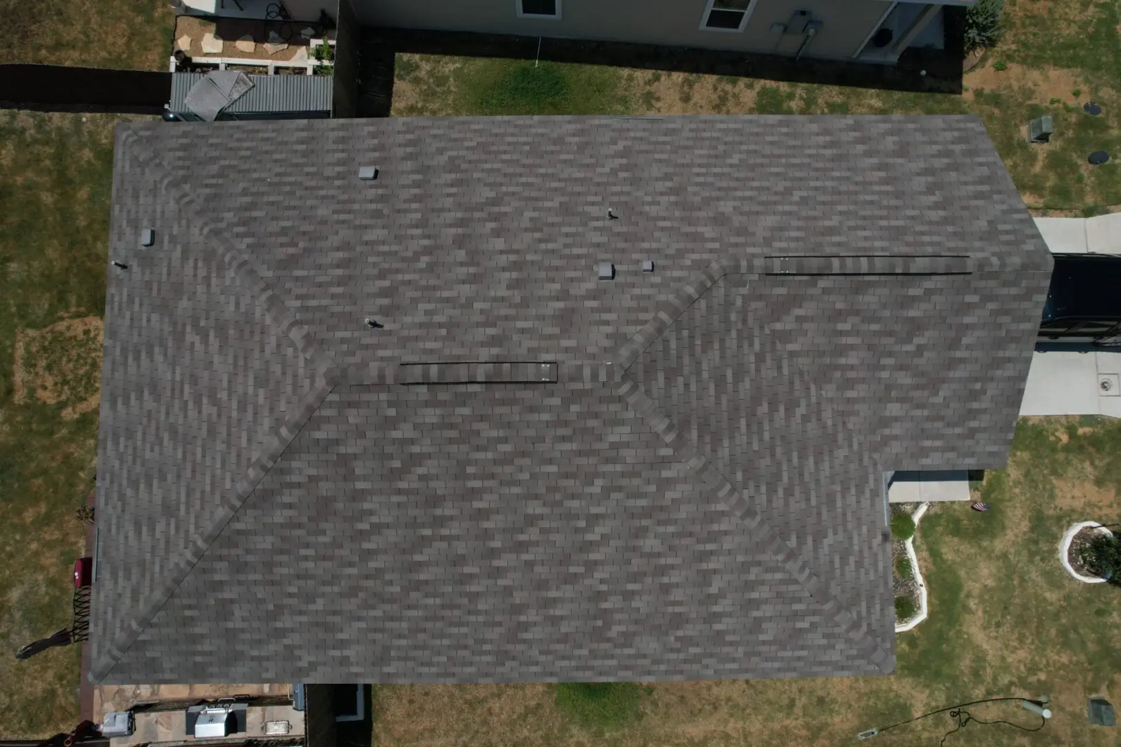 A bird 's eye view of the roof of a house.