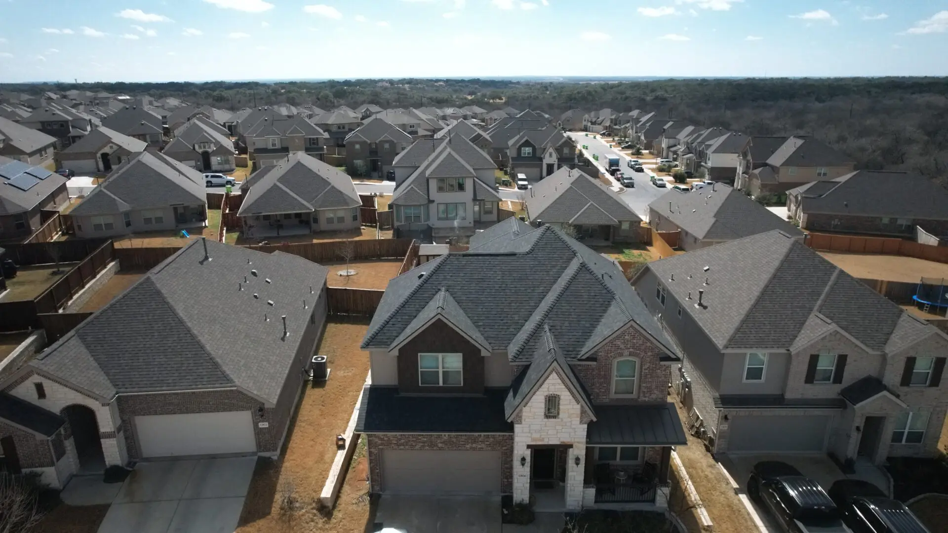 A view of many houses from above.